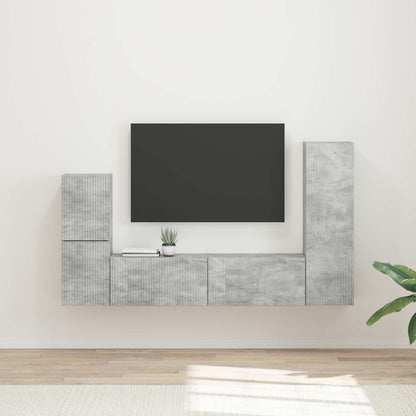 vidaXL TV-Schrankset Wandmontiert 4 pcs Beton Grau Holzwerkstoff