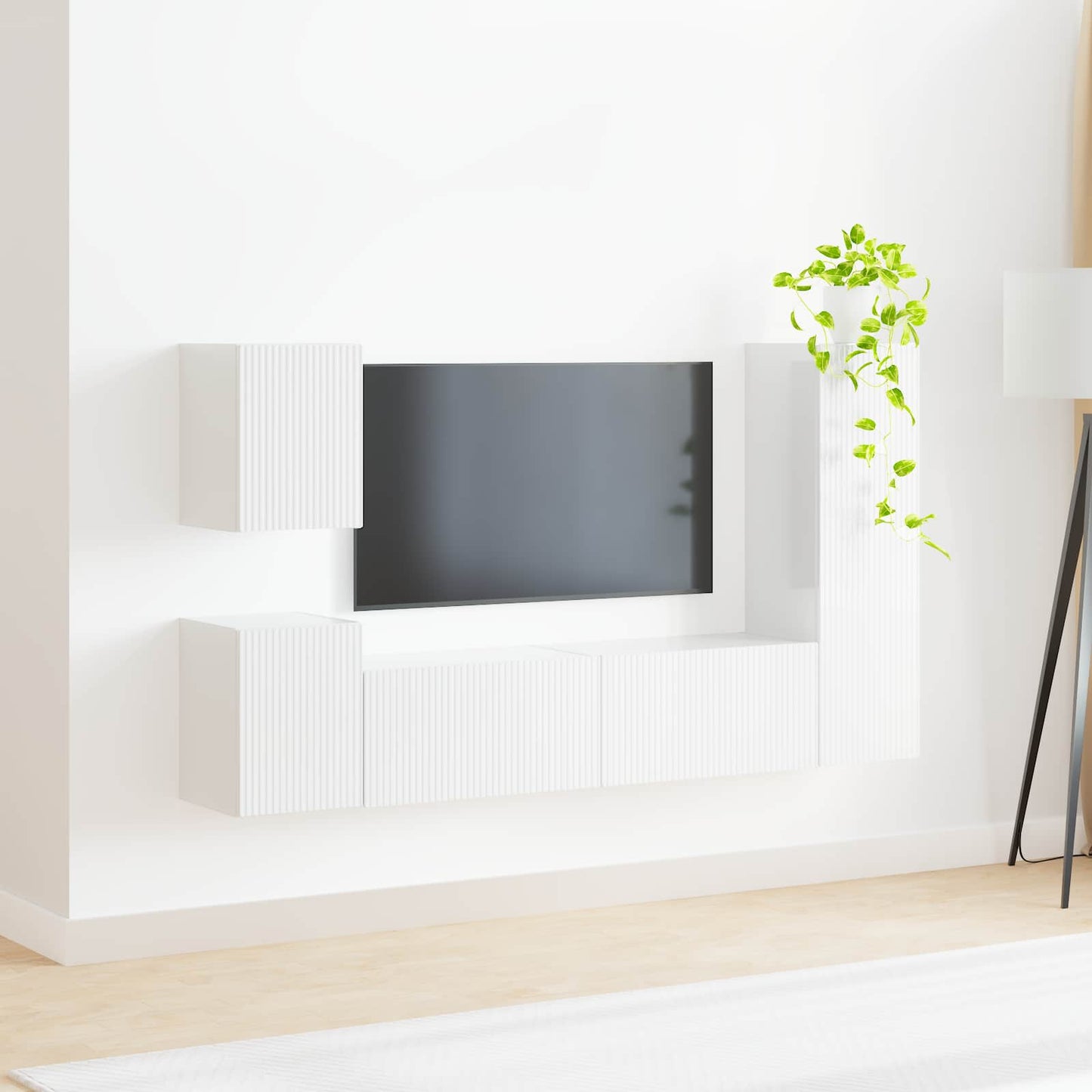vidaXL TV-Schrankset Wandmontiert 4 pcs Hochglanz Weiß Holzwerkstoff