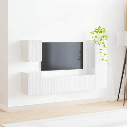 vidaXL TV-Schrankset Wandmontiert 4 pcs Hochglanz Weiß Holzwerkstoff