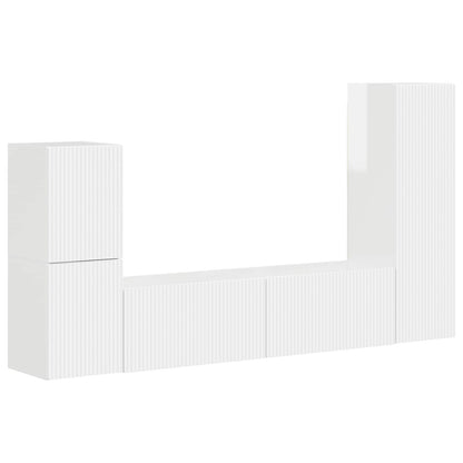 vidaXL TV-Schrankset Wandmontiert 4 pcs Hochglanz Weiß Holzwerkstoff