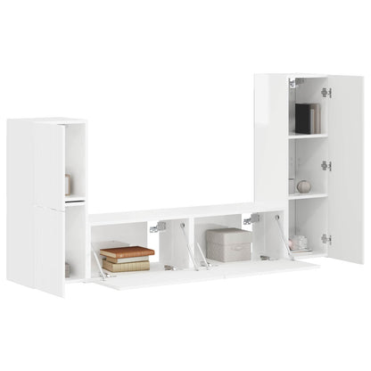 vidaXL TV-Schrankset Wandmontiert 4 pcs Hochglanz Weiß Holzwerkstoff