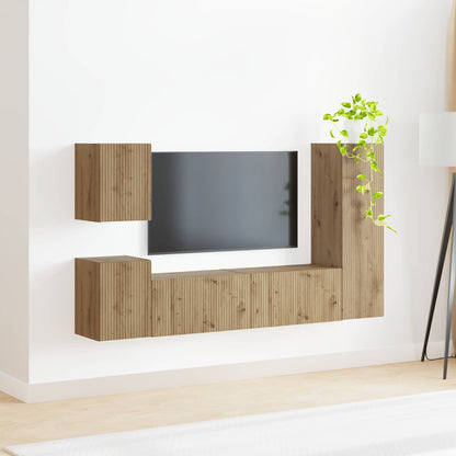 vidaXL TV-Schrankset Wandmontiert 4 pcs Artisan-Eiche Holzwerkstoff