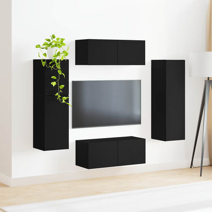 vidaXL TV-Schrankset Wandmontiert 4 pcs Schwarz Holzwerkstoff