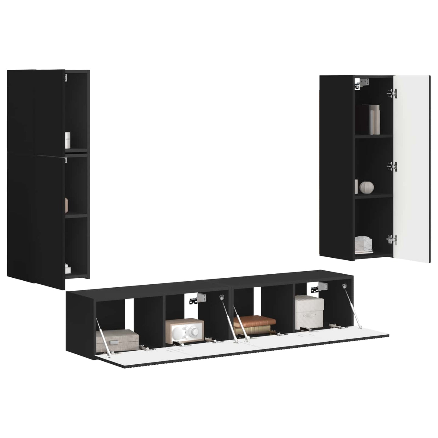 vidaXL TV-Schrankset Wandmontiert 4 pcs Schwarz Holzwerkstoff