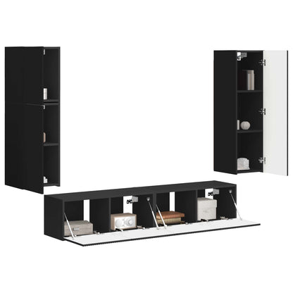 vidaXL TV-Schrankset Wandmontiert 4 pcs Schwarz Holzwerkstoff