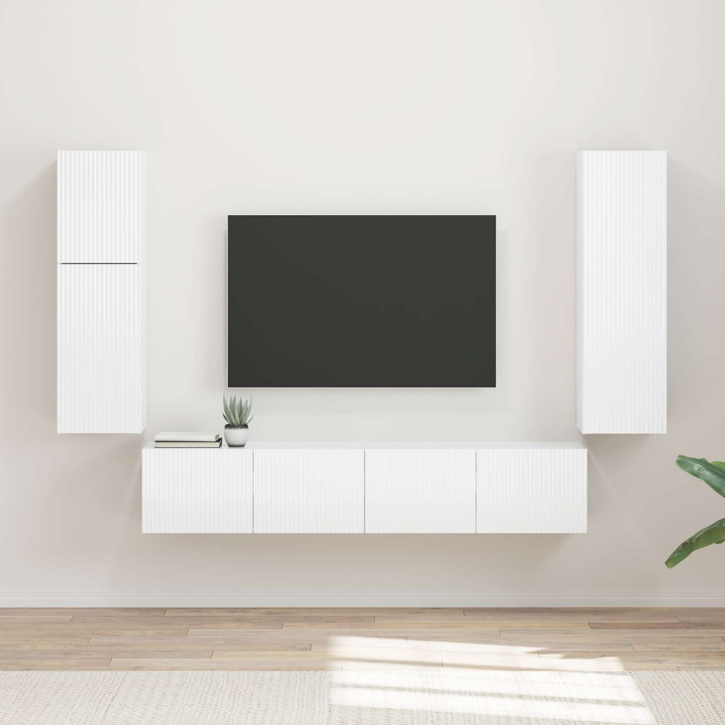 vidaXL TV-Schrankset Wandmontiert 4 pcs Hochglanz Weiß Holzwerkstoff