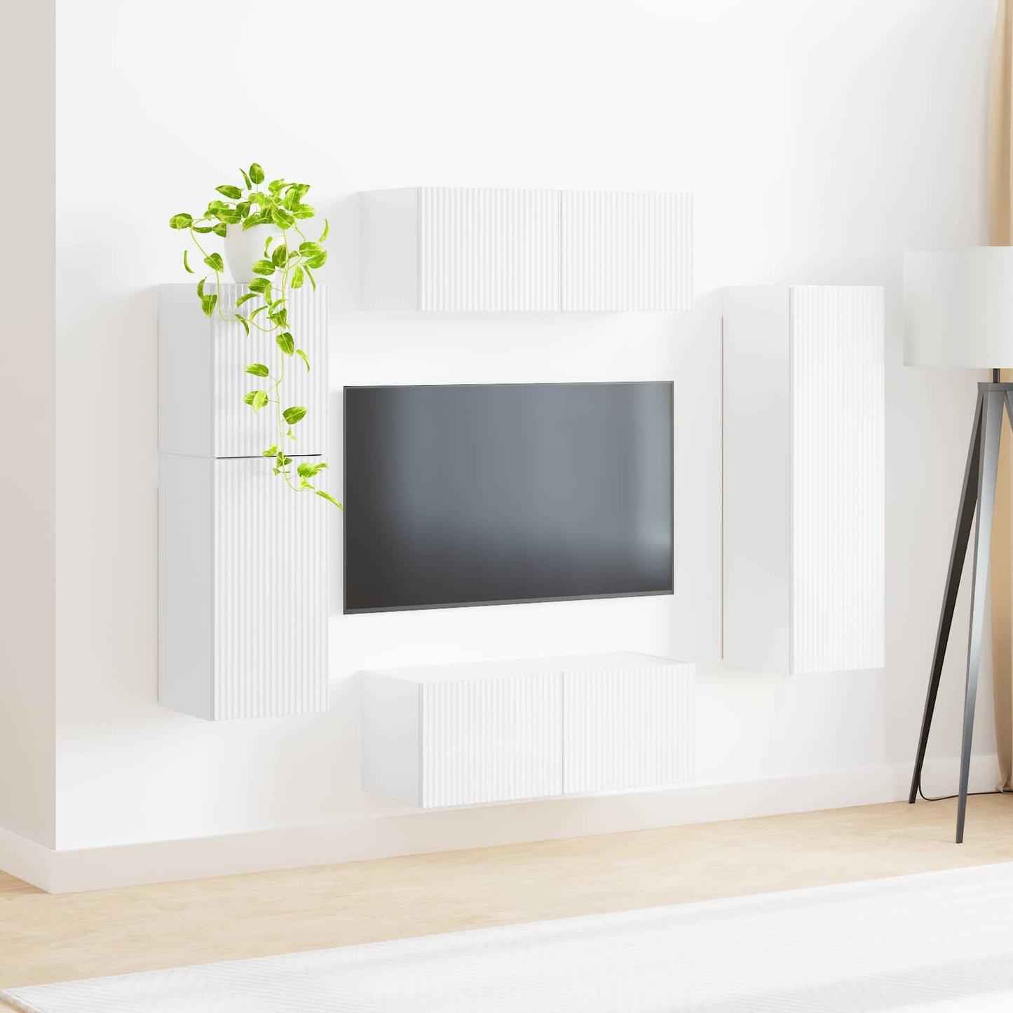 vidaXL TV-Schrankset Wandmontiert 4 pcs Hochglanz Weiß Holzwerkstoff