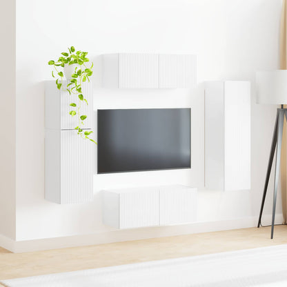 vidaXL TV-Schrankset Wandmontiert 4 pcs Hochglanz Weiß Holzwerkstoff