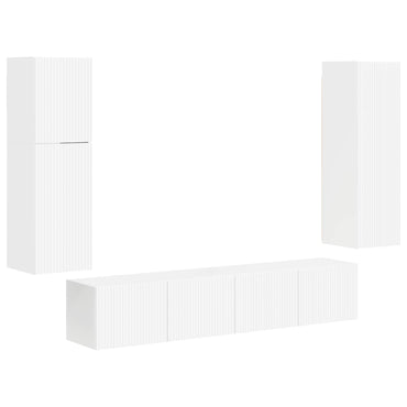 vidaXL TV-Schrankset Wandmontiert 4 pcs Hochglanz Weiß Holzwerkstoff