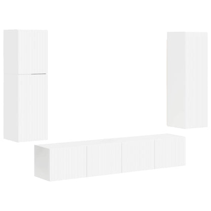 vidaXL TV-Schrankset Wandmontiert 4 pcs Hochglanz Weiß Holzwerkstoff