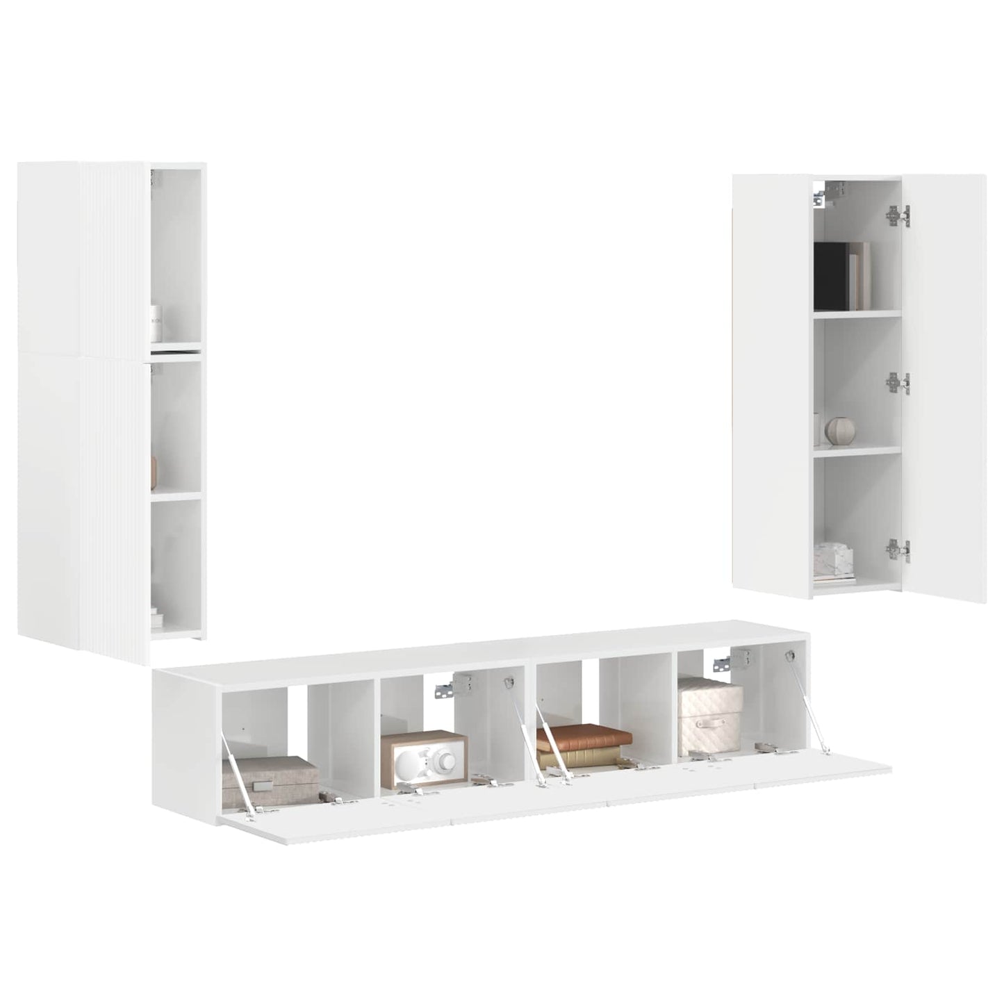 vidaXL TV-Schrankset Wandmontiert 4 pcs Hochglanz Weiß Holzwerkstoff
