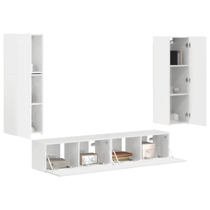 vidaXL TV-Schrankset Wandmontiert 4 pcs Hochglanz Weiß Holzwerkstoff