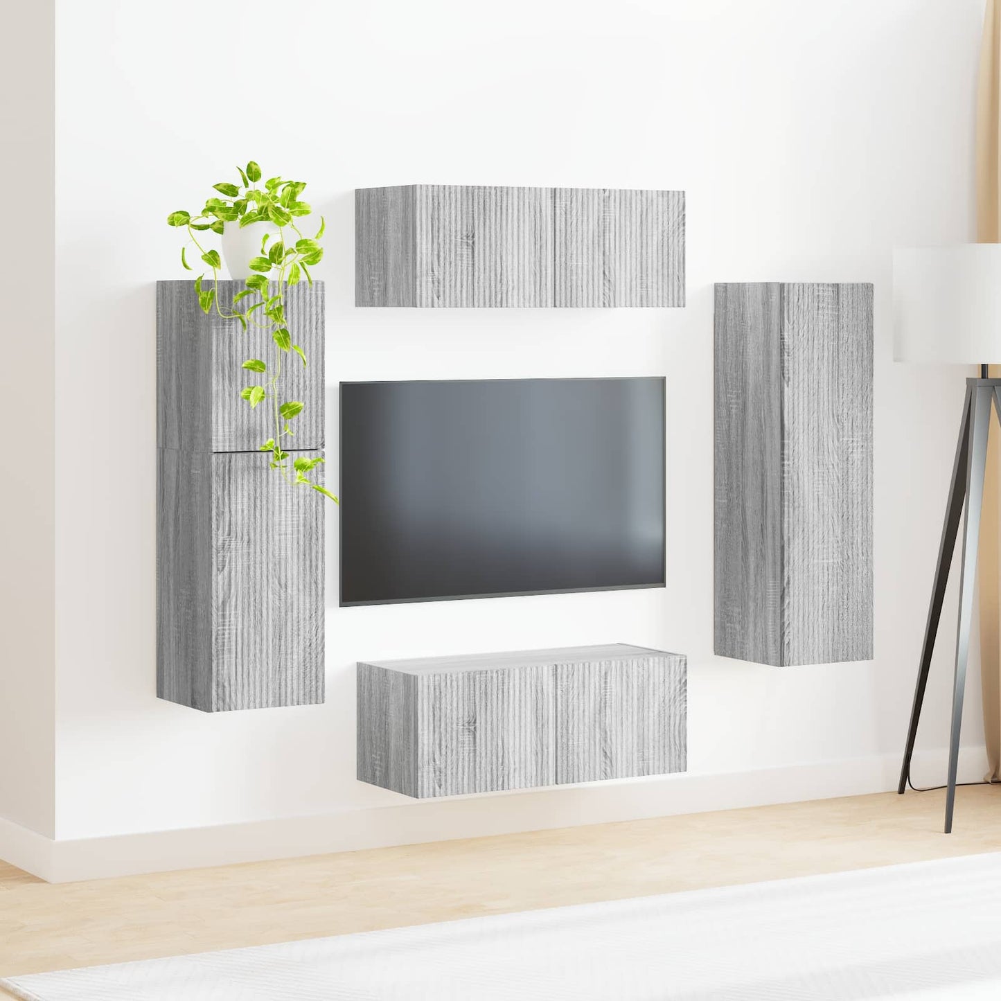 vidaXL TV-Schrankset Wandmontiert 4 pcs Graues Sonoma Holzwerkstoff