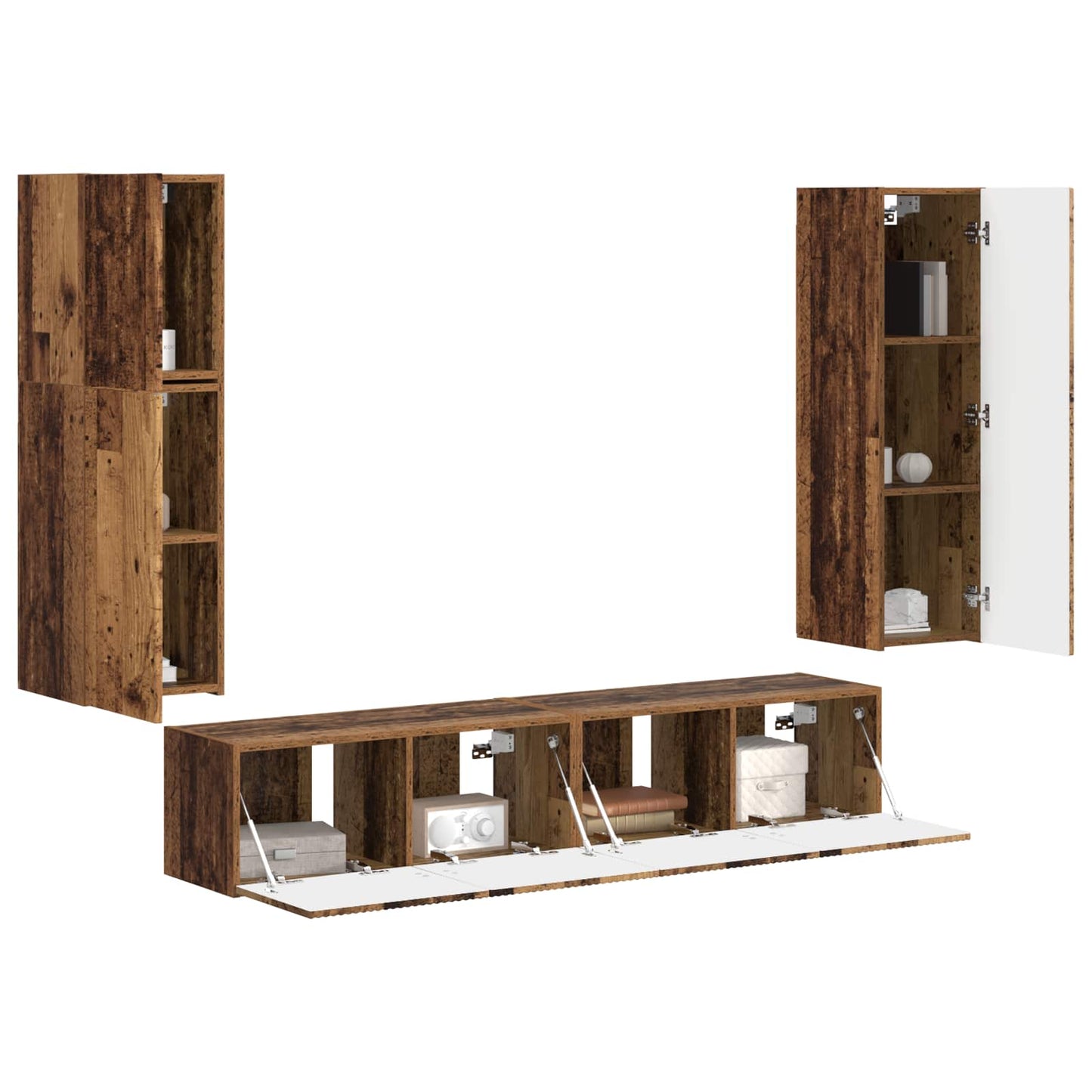 vidaXL TV-Schrankset Wandmontiert 4 pcs Altholz Holzwerkstoff