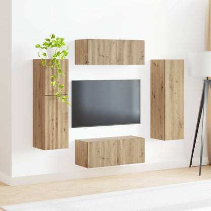vidaXL TV-Schrankset Wandmontiert 4 pcs Artisan-Eiche Holzwerkstoff