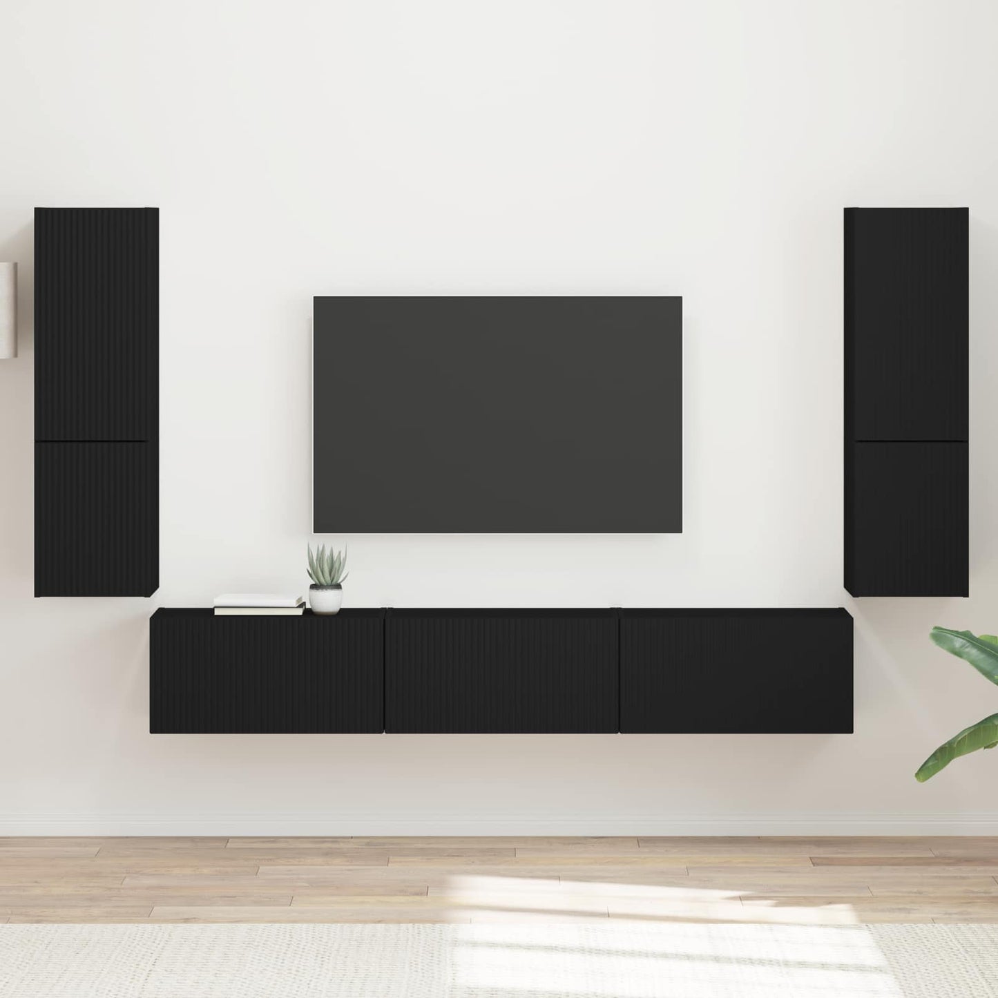 vidaXL TV-Schrankset Wandmontiert 4 pcs Schwarz Holzwerkstoff