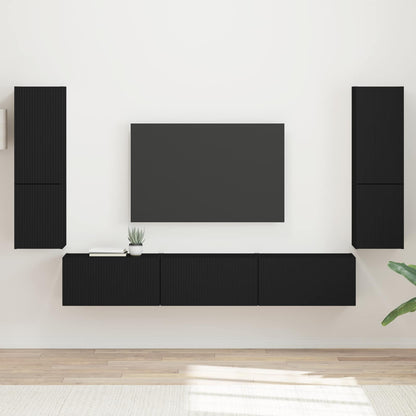 vidaXL TV-Schrankset Wandmontiert 4 pcs Schwarz Holzwerkstoff