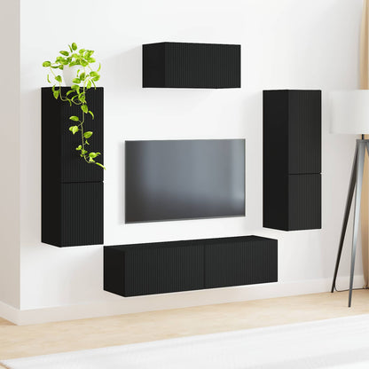 vidaXL TV-Schrankset Wandmontiert 4 pcs Schwarz Holzwerkstoff