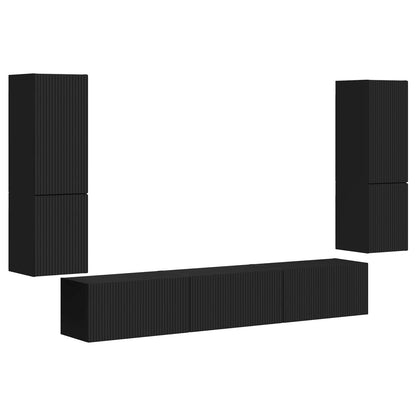 vidaXL TV-Schrankset Wandmontiert 4 pcs Schwarz Holzwerkstoff