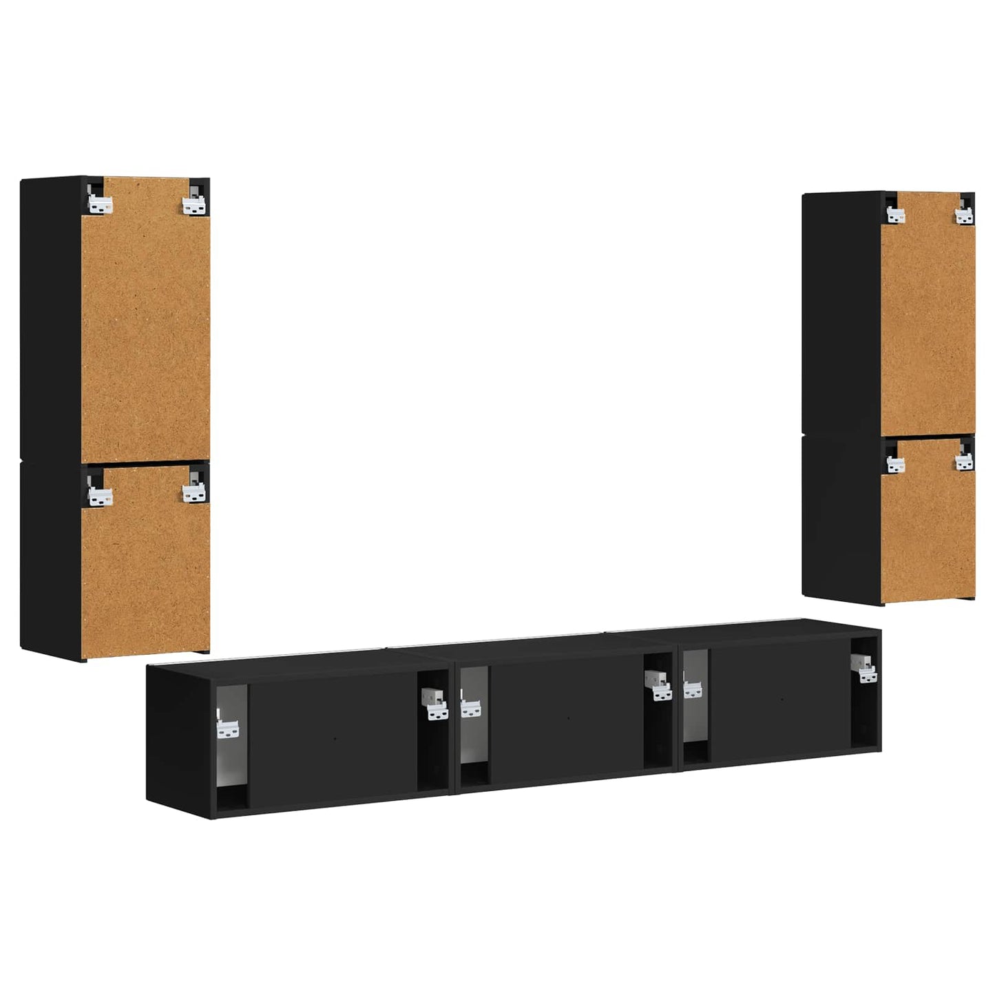 vidaXL TV-Schrankset Wandmontiert 4 pcs Schwarz Holzwerkstoff