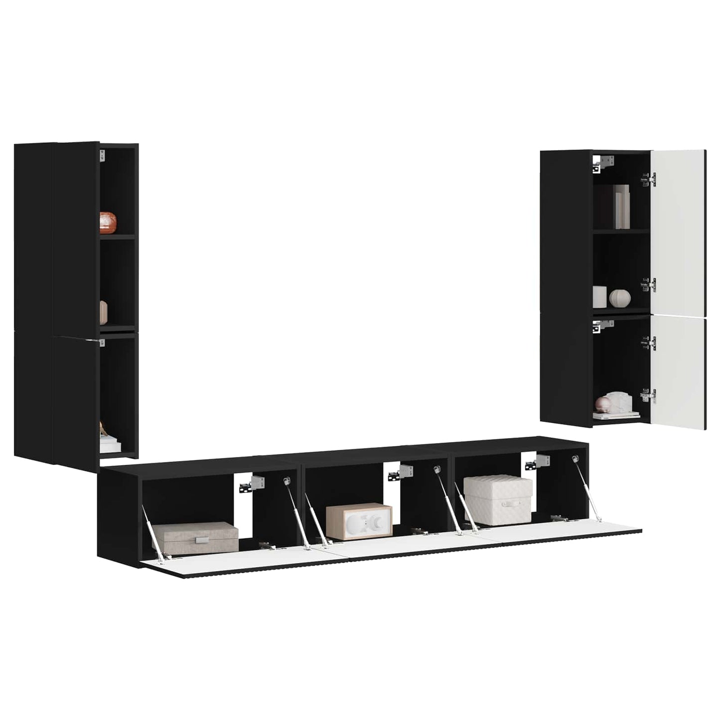 vidaXL TV-Schrankset Wandmontiert 4 pcs Schwarz Holzwerkstoff