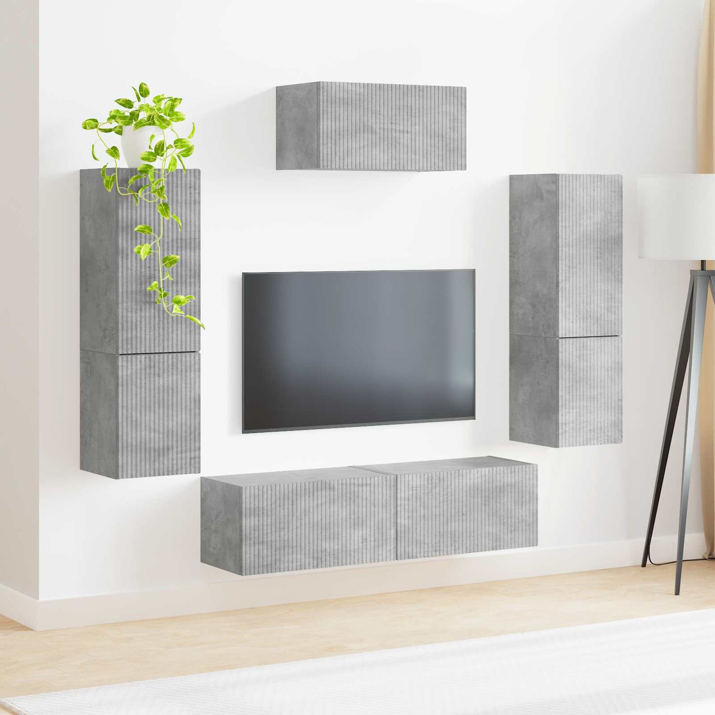 vidaXL Ensemble de meubles TV muraux 4 pcs Gris béton Aggloméré