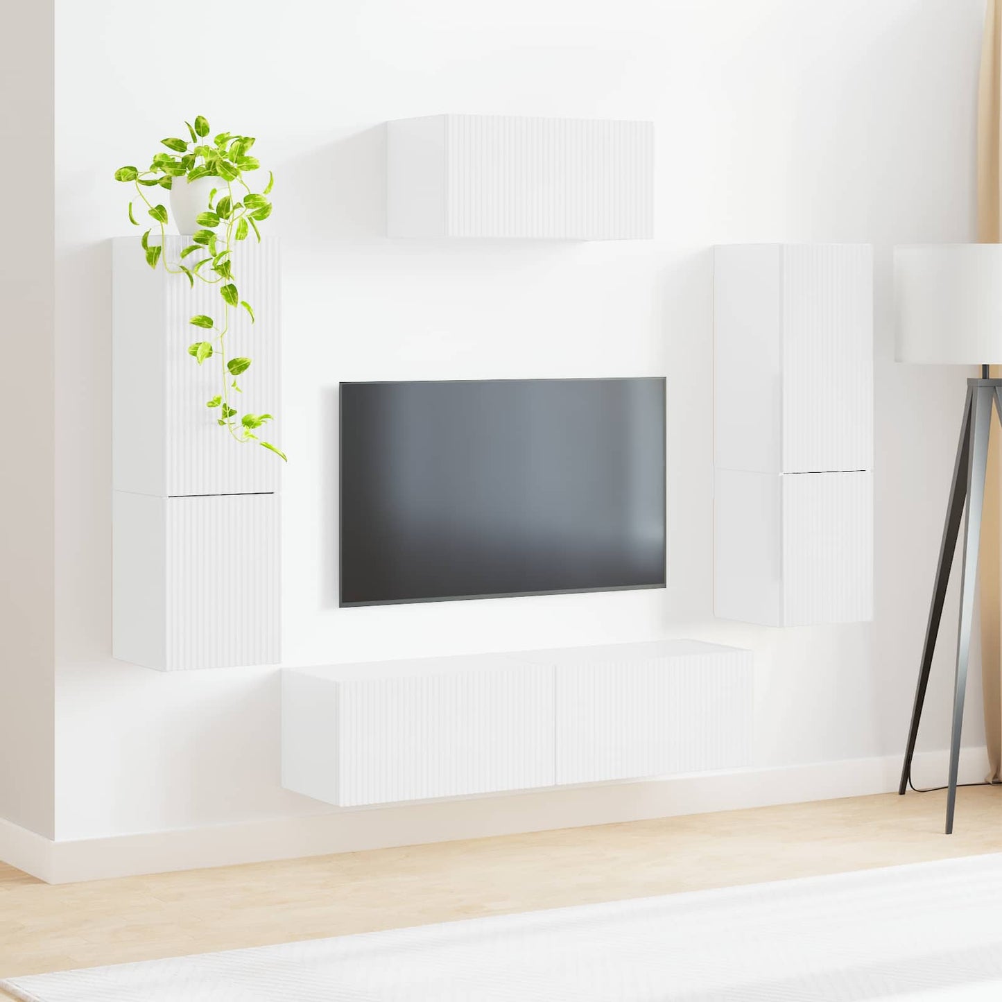 vidaXL TV-Schrankset Wandmontiert 4 pcs Hochglanz Weiß Holzwerkstoff