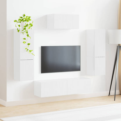vidaXL TV-Schrankset Wandmontiert 4 pcs Hochglanz Weiß Holzwerkstoff