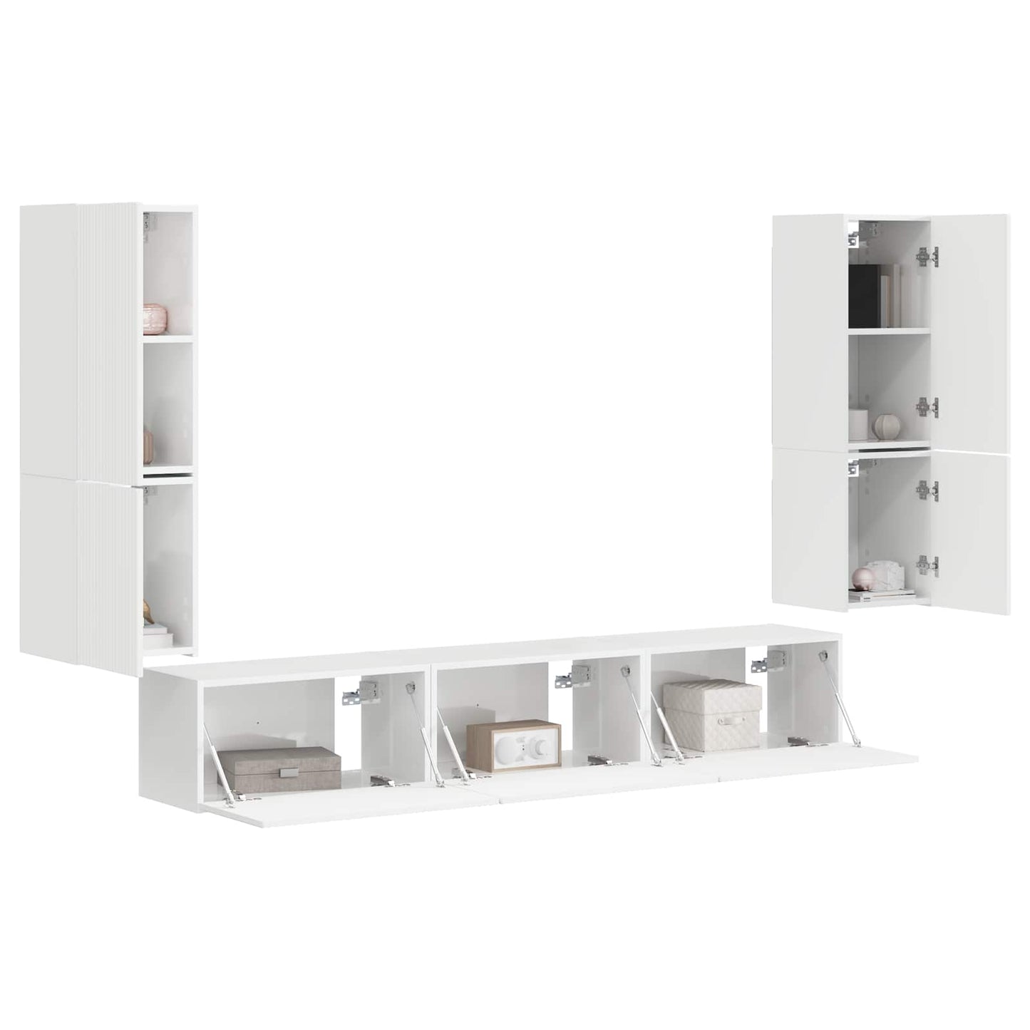 vidaXL TV-Schrankset Wandmontiert 4 pcs Hochglanz Weiß Holzwerkstoff