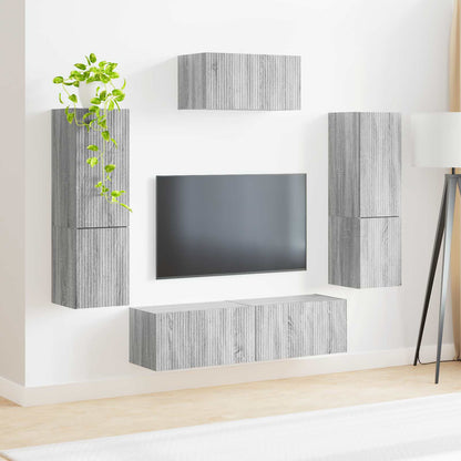 vidaXL TV-Schrankset Wandmontiert 4 pcs Graues Sonoma Holzwerkstoff