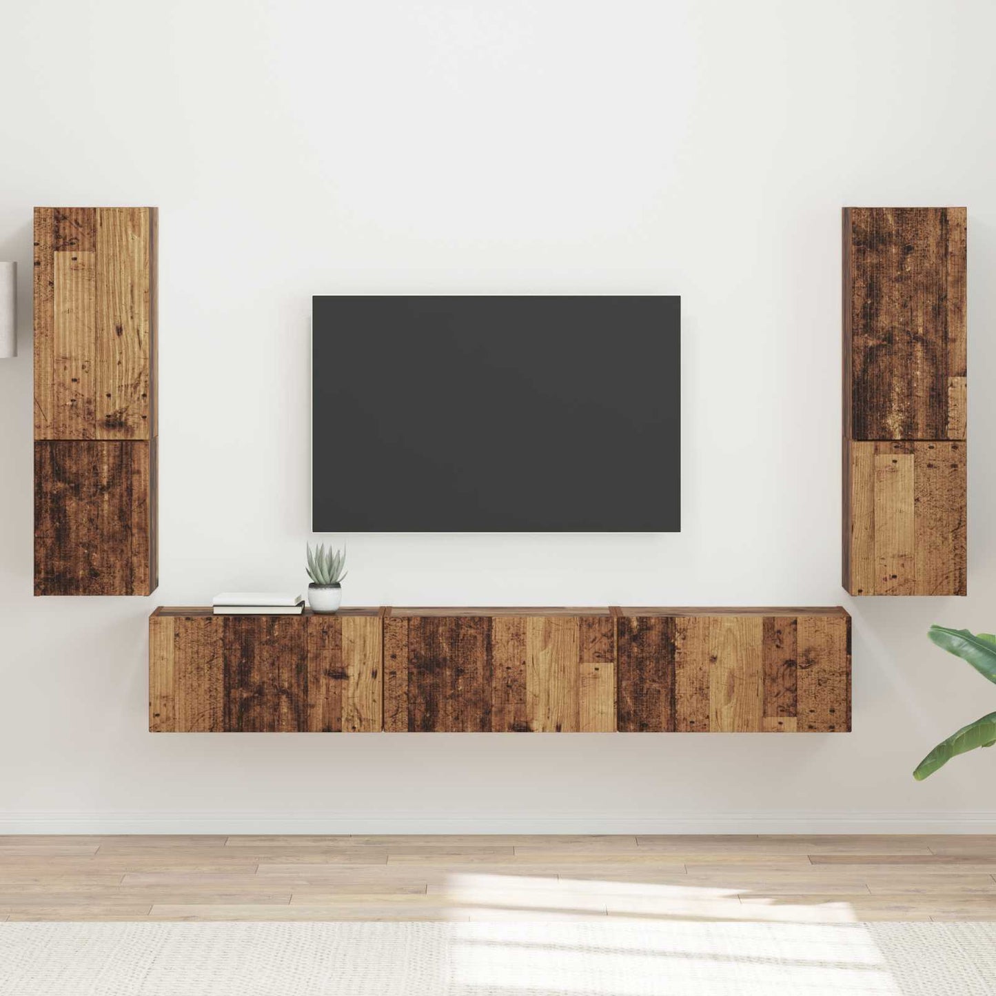 vidaXL TV-Schrankset Wandmontiert 4 pcs Altholz Holzwerkstoff