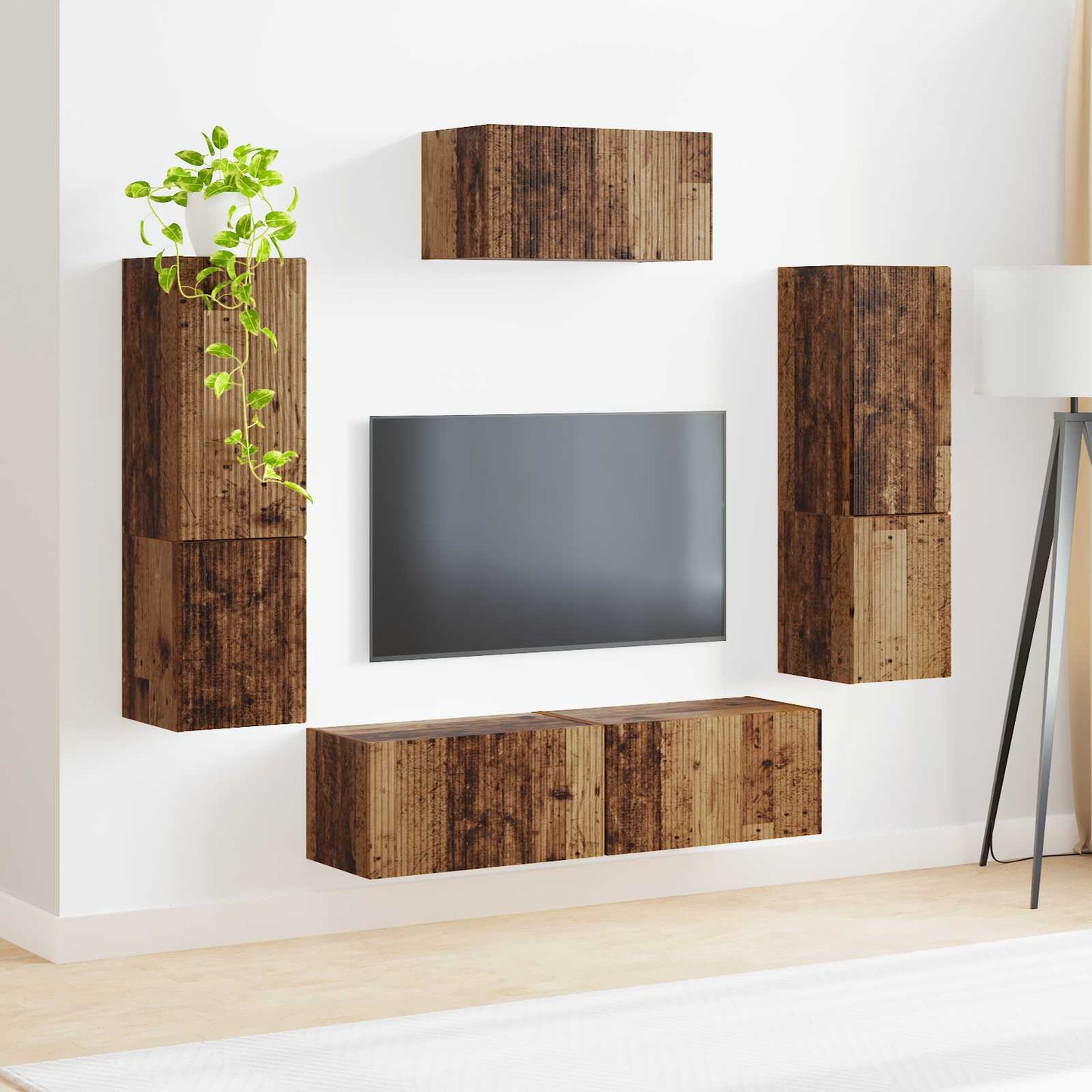 vidaXL TV-Schrankset Wandmontiert 4 pcs Altholz Holzwerkstoff