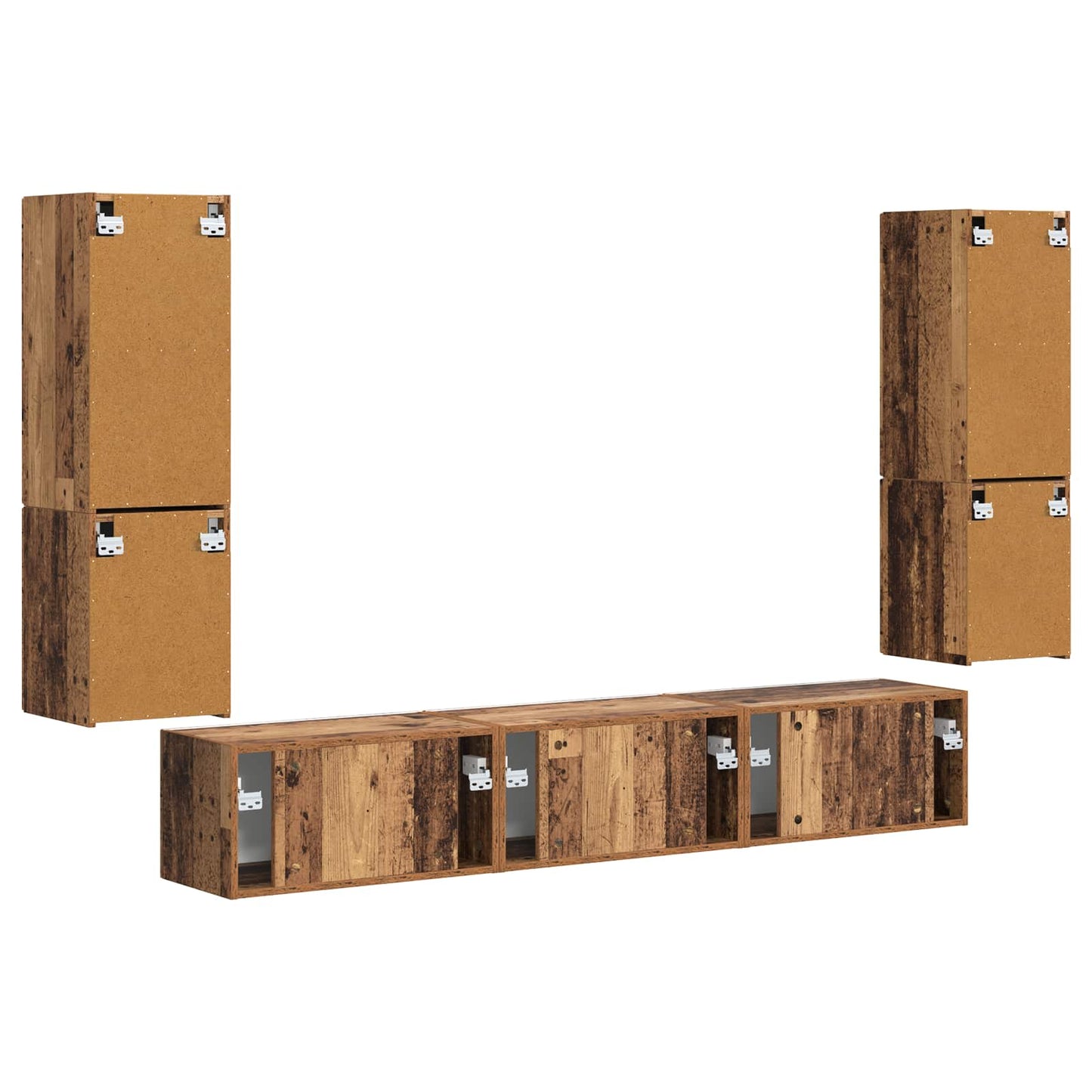 vidaXL TV-Schrankset Wandmontiert 4 pcs Altholz Holzwerkstoff