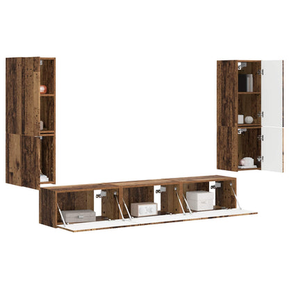 vidaXL TV-Schrankset Wandmontiert 4 pcs Altholz Holzwerkstoff