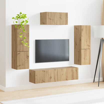 vidaXL TV-Schrankset Wandmontiert 4 pcs Artisan-Eiche Holzwerkstoff