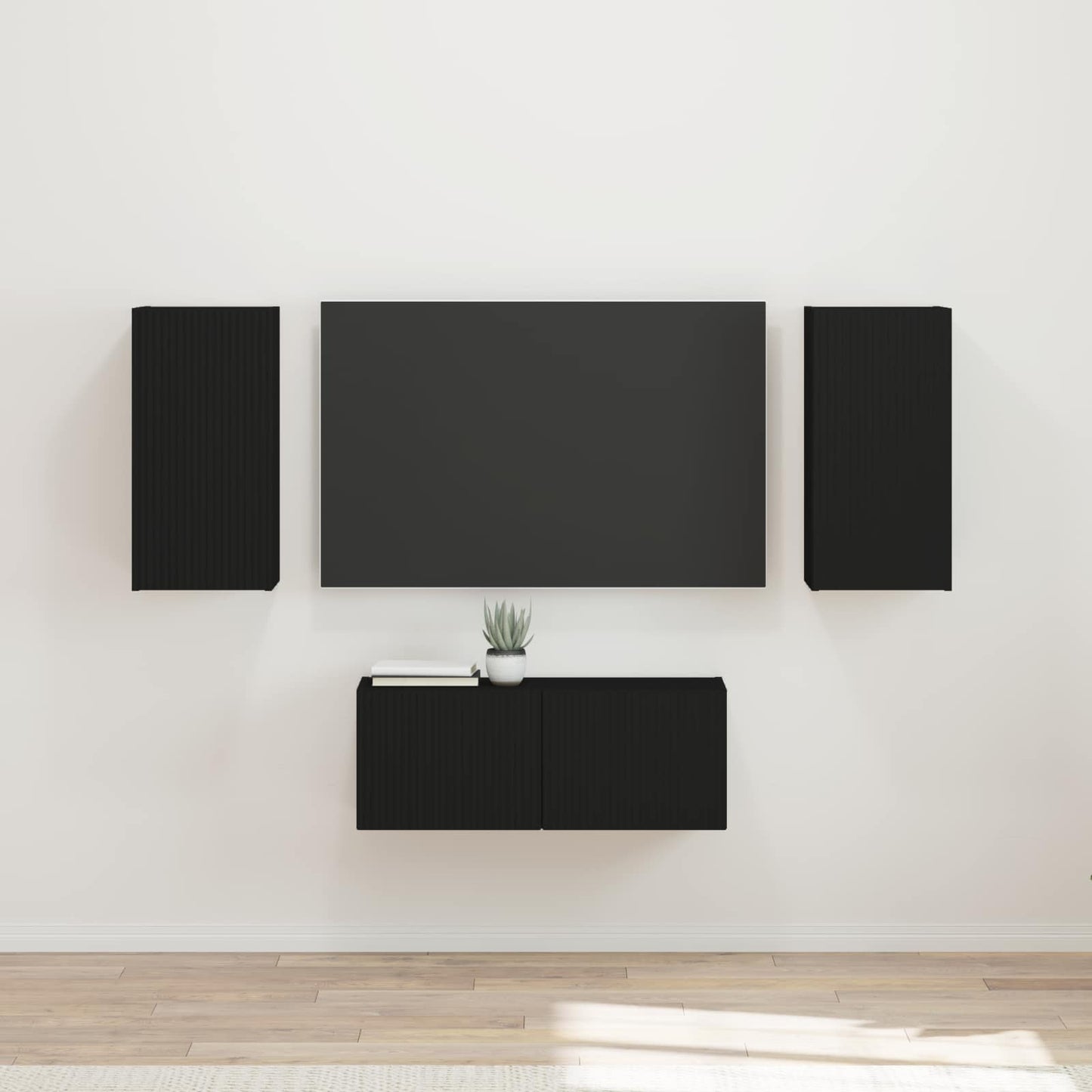 vidaXL TV-Schrankset Wandmontiert 6 pcs Schwarz Holzwerkstoff