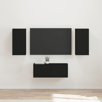 vidaXL TV-Schrankset Wandmontiert 6 pcs Schwarz Holzwerkstoff