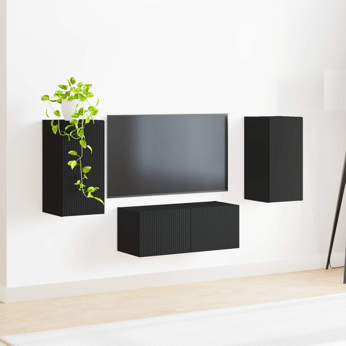 vidaXL TV-Schrankset Wandmontiert 6 pcs Schwarz Holzwerkstoff