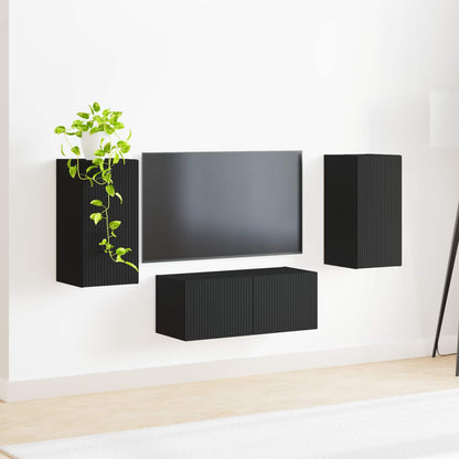vidaXL TV-Schrankset Wandmontiert 6 pcs Schwarz Holzwerkstoff