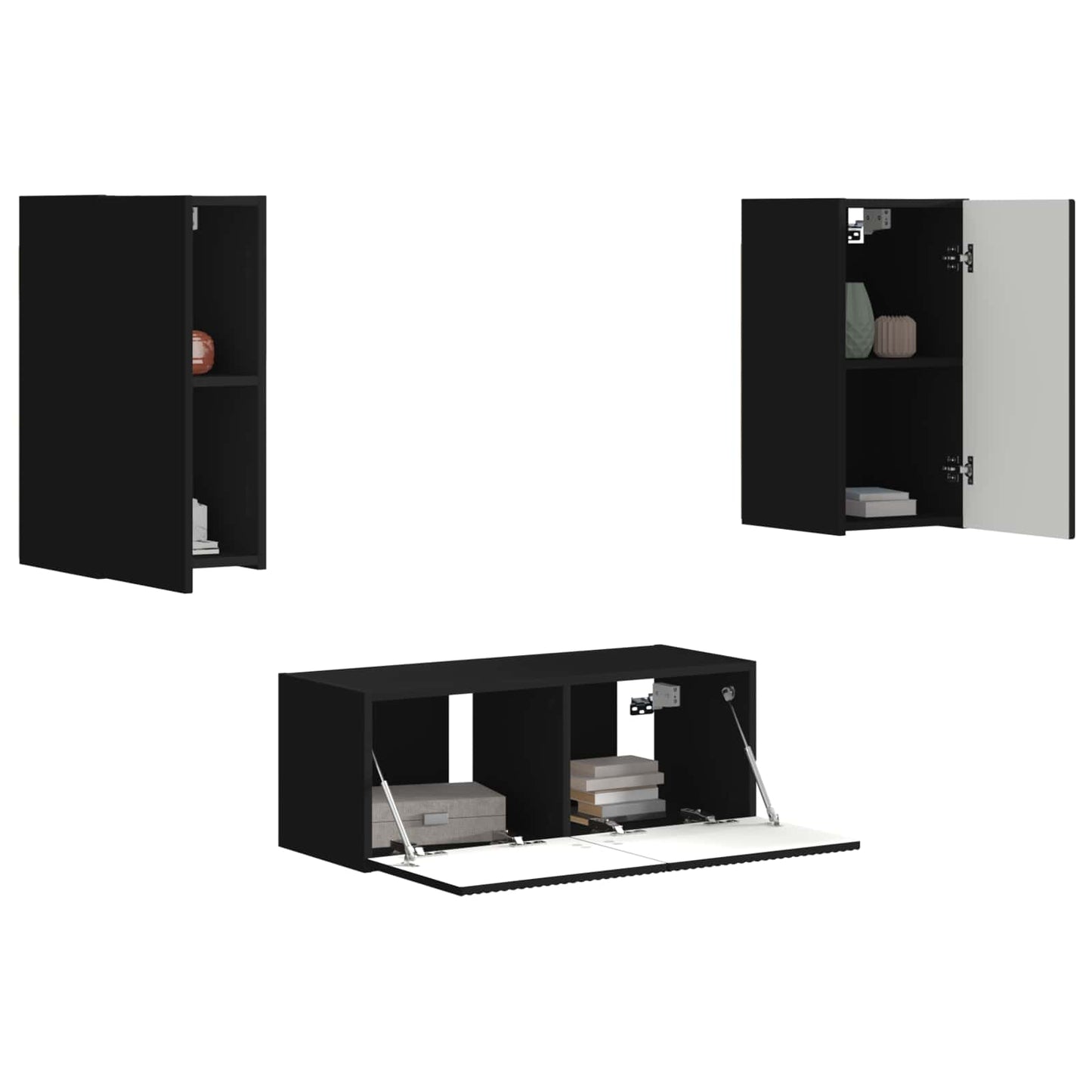 vidaXL TV-Schrankset Wandmontiert 6 pcs Schwarz Holzwerkstoff