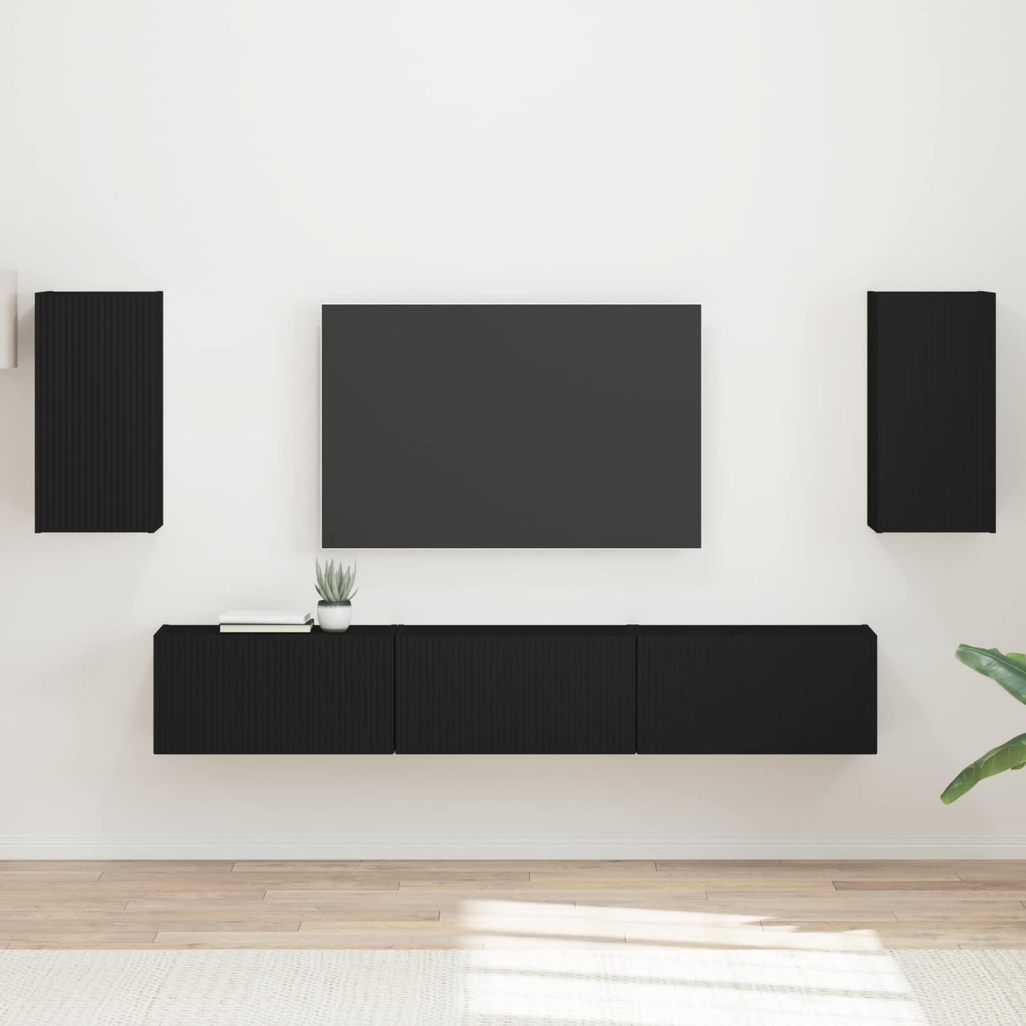 vidaXL TV-Schrankset Wandmontiert 5 pcs Schwarz Holzwerkstoff