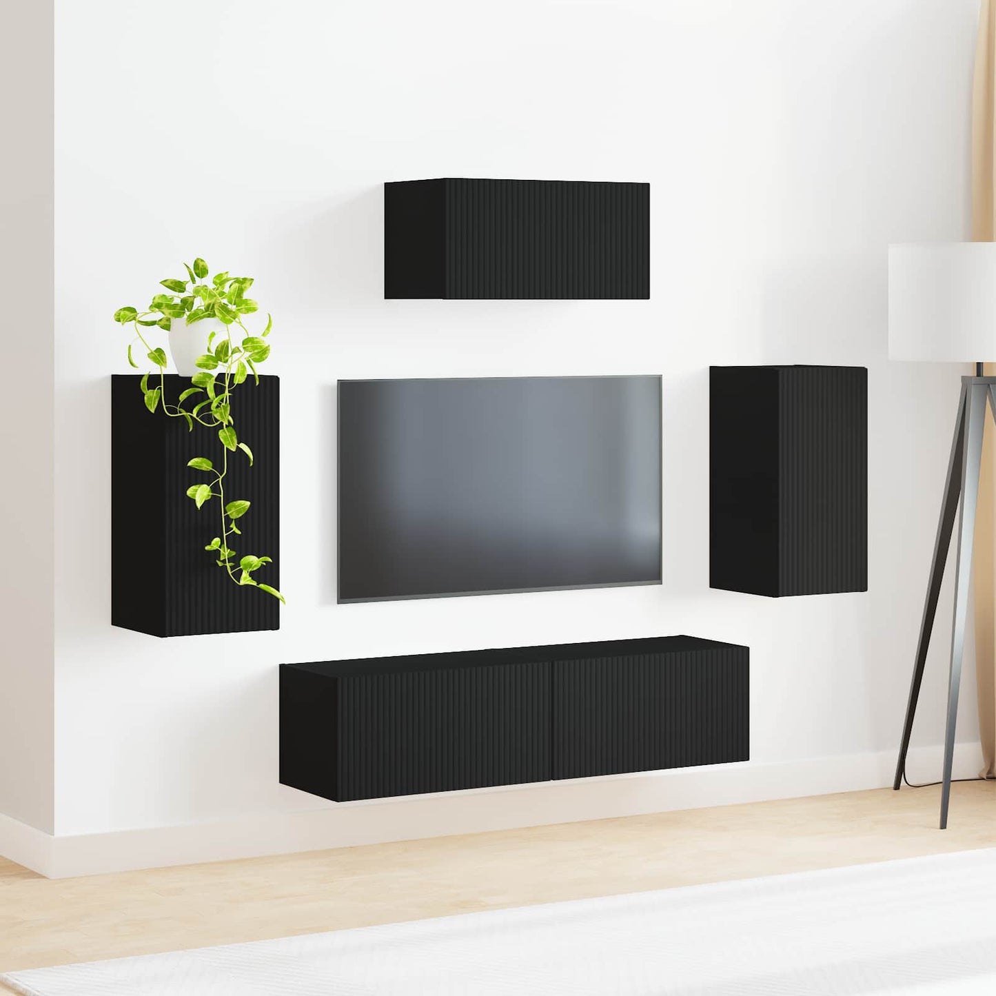 vidaXL TV-Schrankset Wandmontiert 5 pcs Schwarz Holzwerkstoff