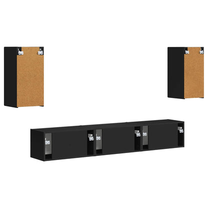 vidaXL TV-Schrankset Wandmontiert 5 pcs Schwarz Holzwerkstoff