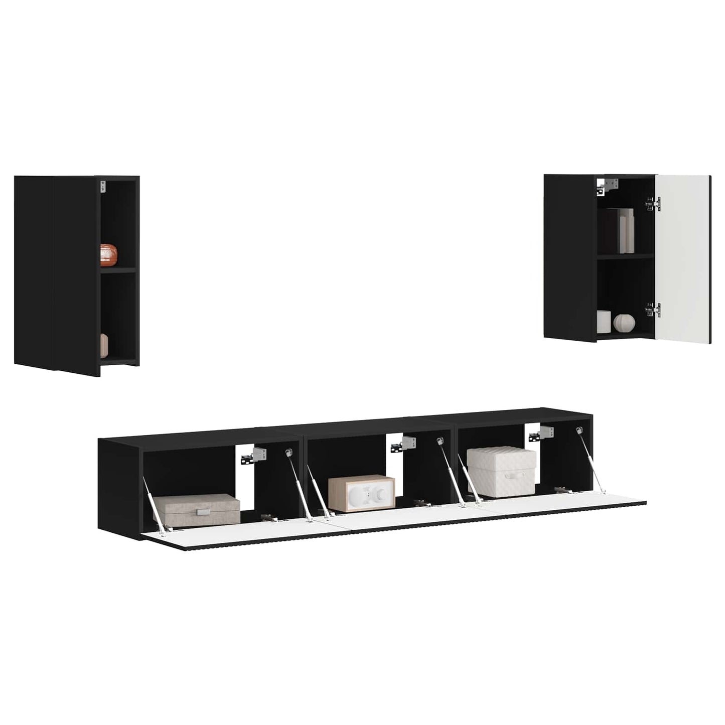 vidaXL TV-Schrankset Wandmontiert 5 pcs Schwarz Holzwerkstoff