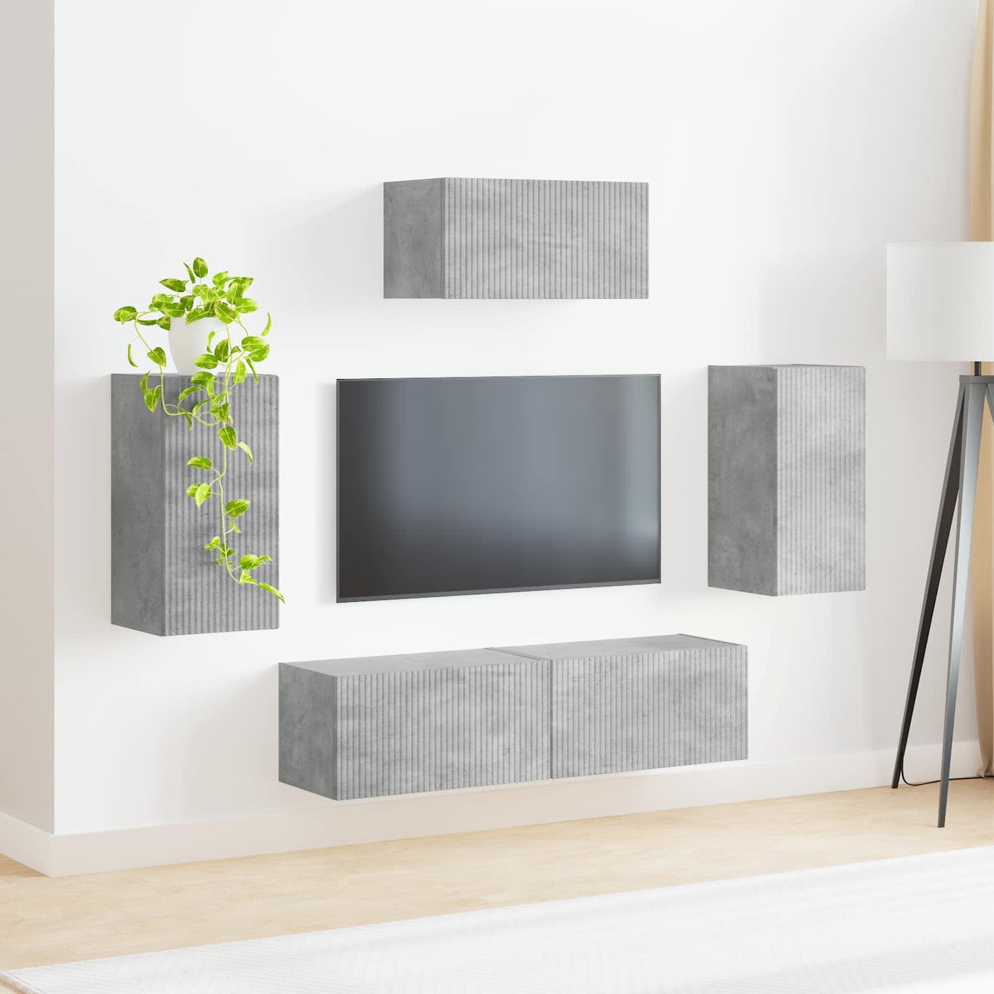 vidaXL TV-Schrankset Wandmontiert 5 pcs Beton Grau Holzwerkstoff