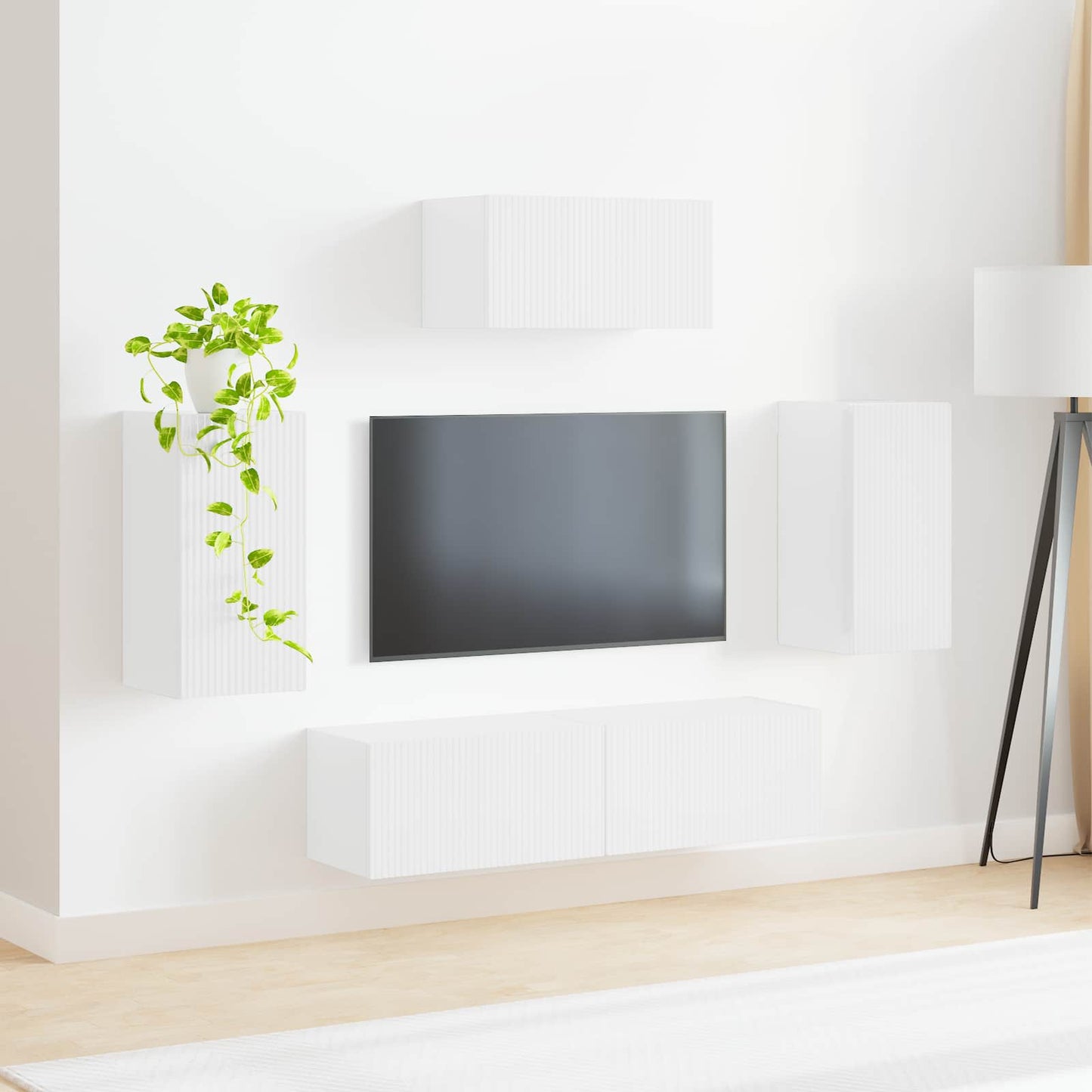 vidaXL TV-Schrankset Wandmontiert 5 pcs Hochglanz Weiß Holzwerkstoff
