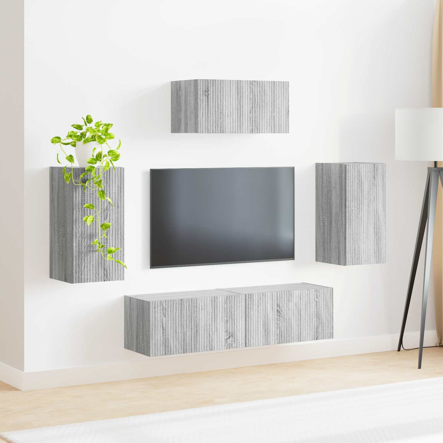 vidaXL TV-Schrankset Wandmontiert 5 pcs Graues Sonoma Holzwerkstoff