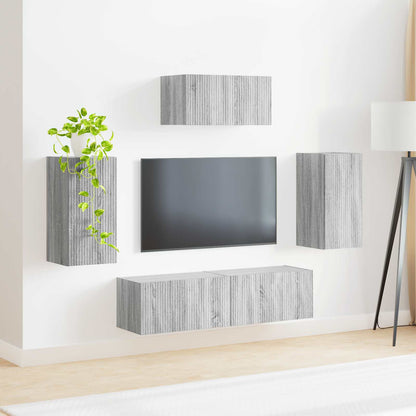vidaXL TV-Schrankset Wandmontiert 5 pcs Graues Sonoma Holzwerkstoff