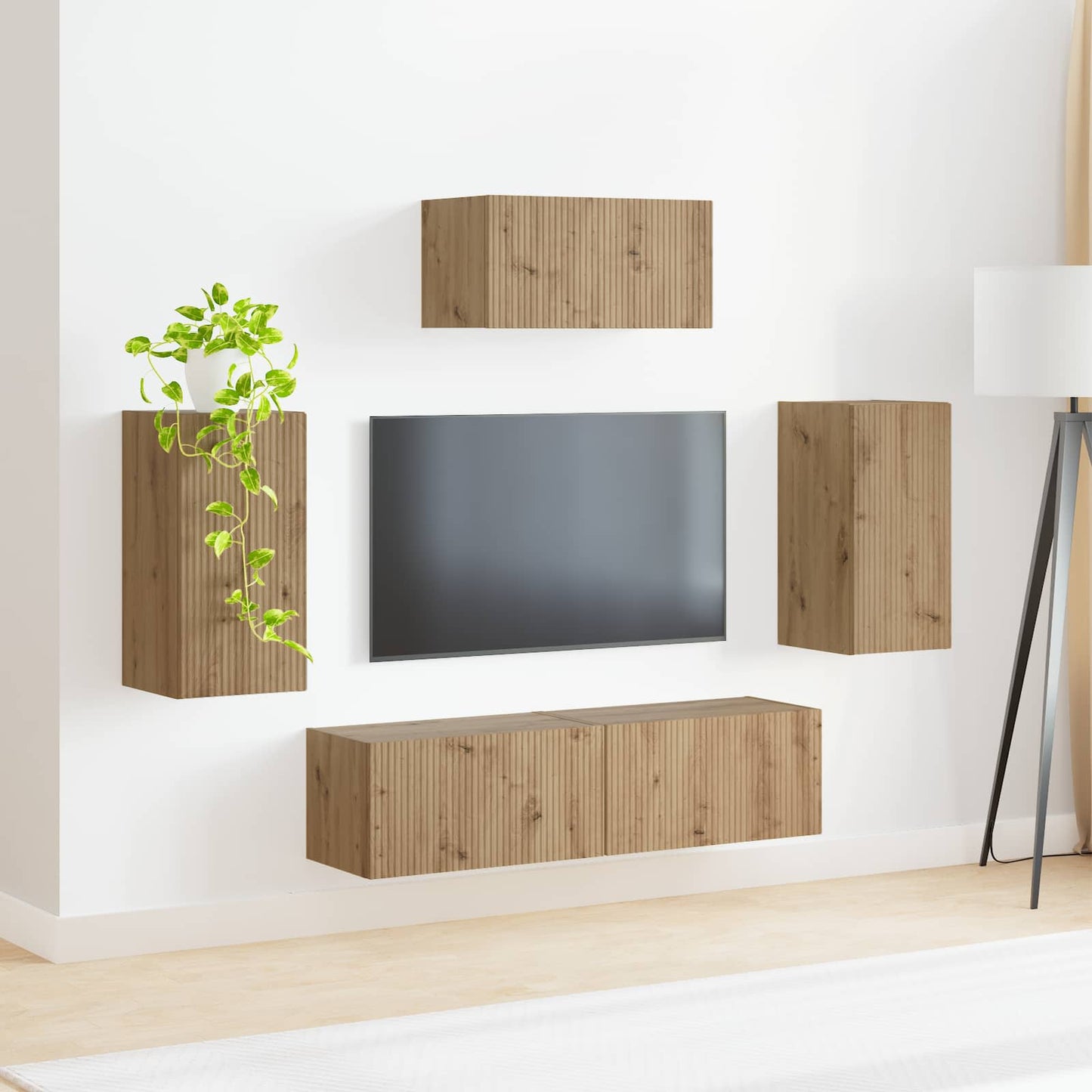 vidaXL TV-Schrankset Wandmontiert 5 pcs Artisan-Eiche Holzwerkstoff