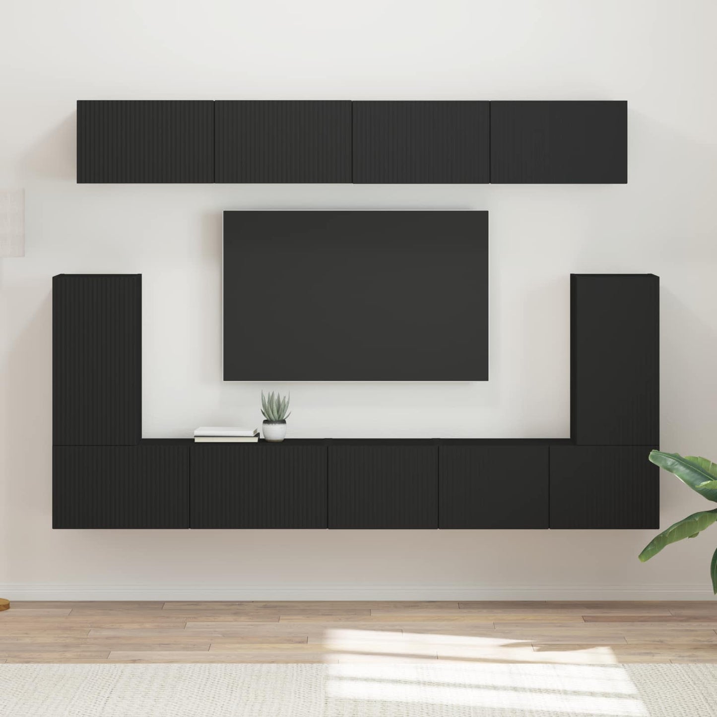 vidaXL TV-Schrankset Wandmontiert 5 pcs Schwarz Holzwerkstoff